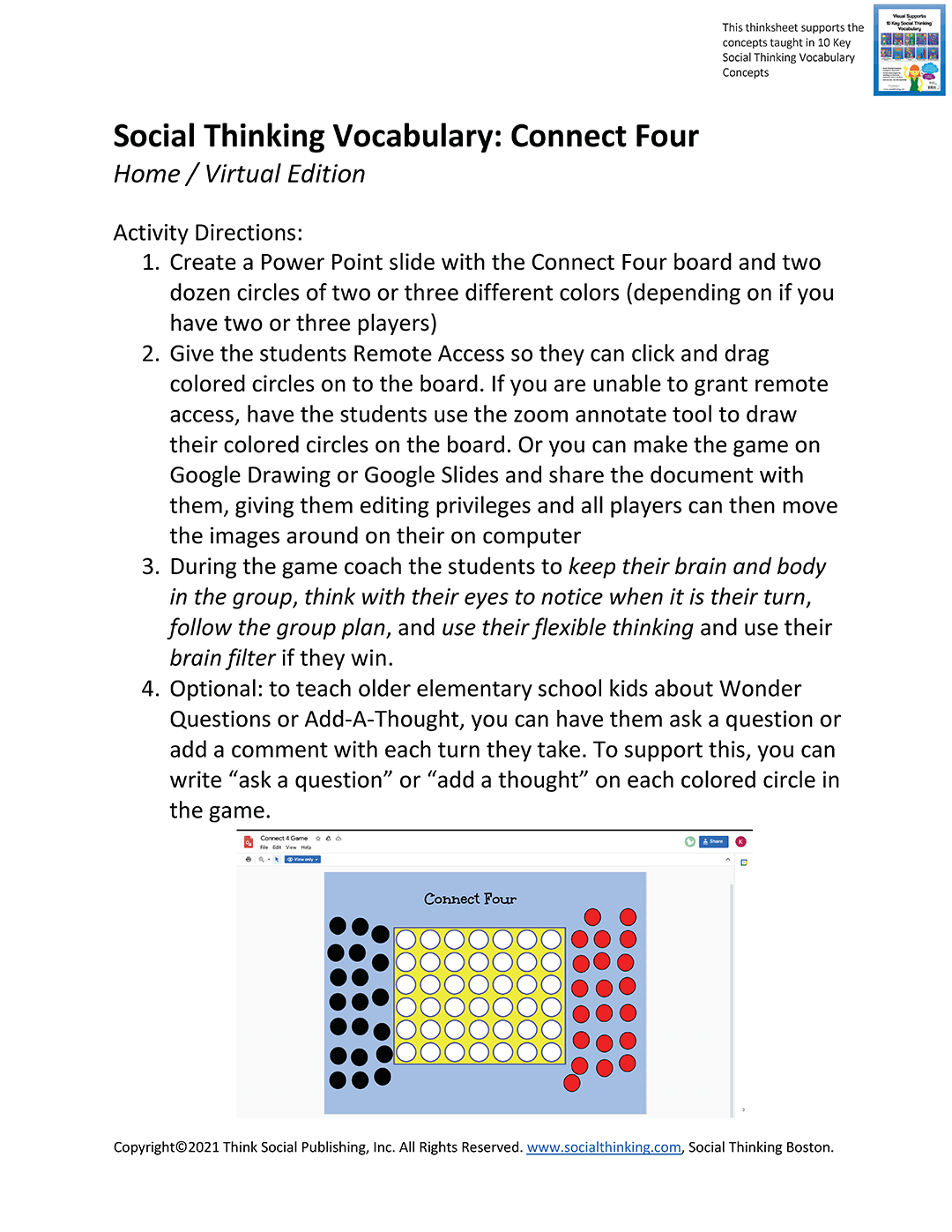 Social Thinking Vocabulary: Connect Four